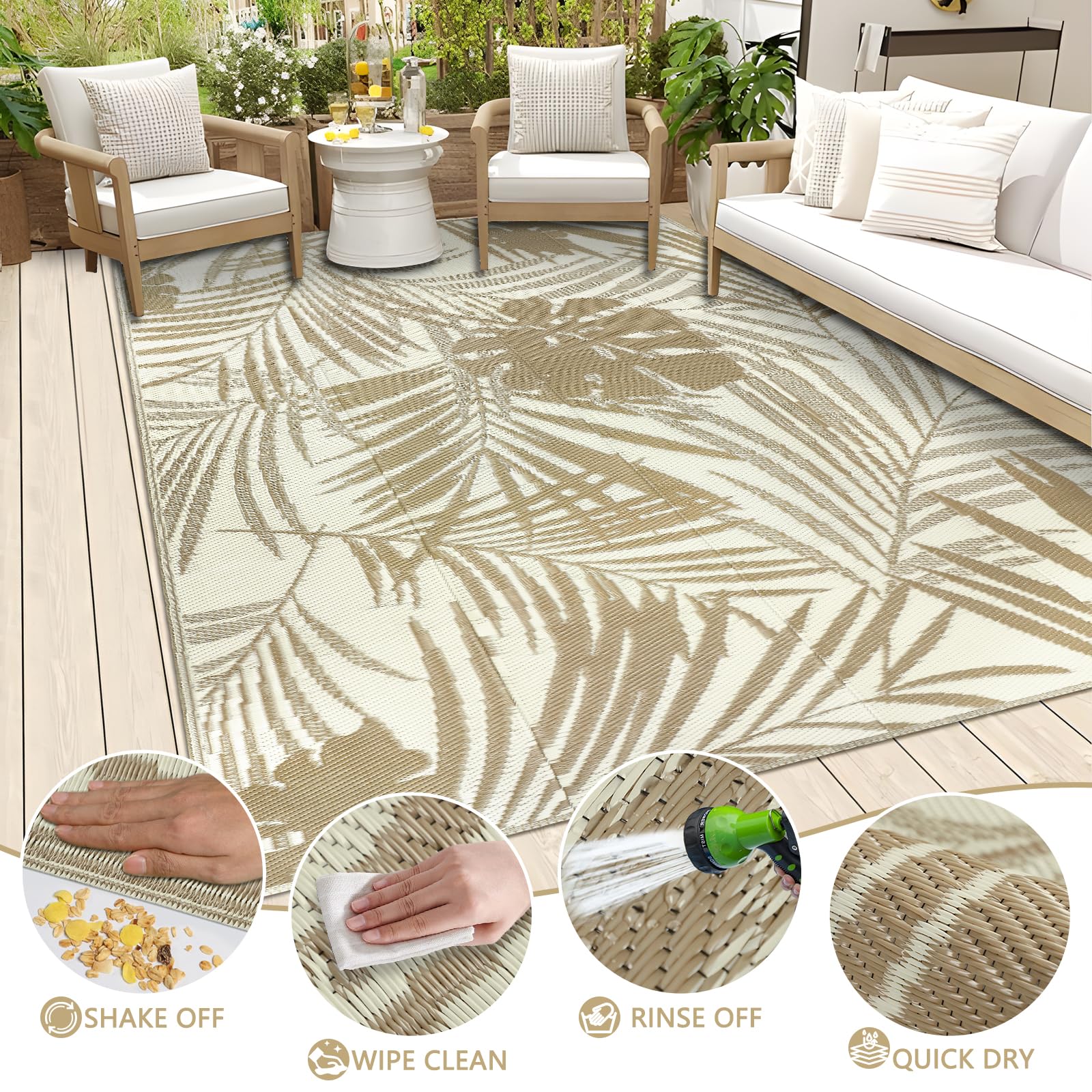 Famibay Alfombras exteriores impermeables, paja de plástico reversible, manta de picnic portátil para jardín, camping, balcón, terraza, patio, porche, playa, barbacoa
