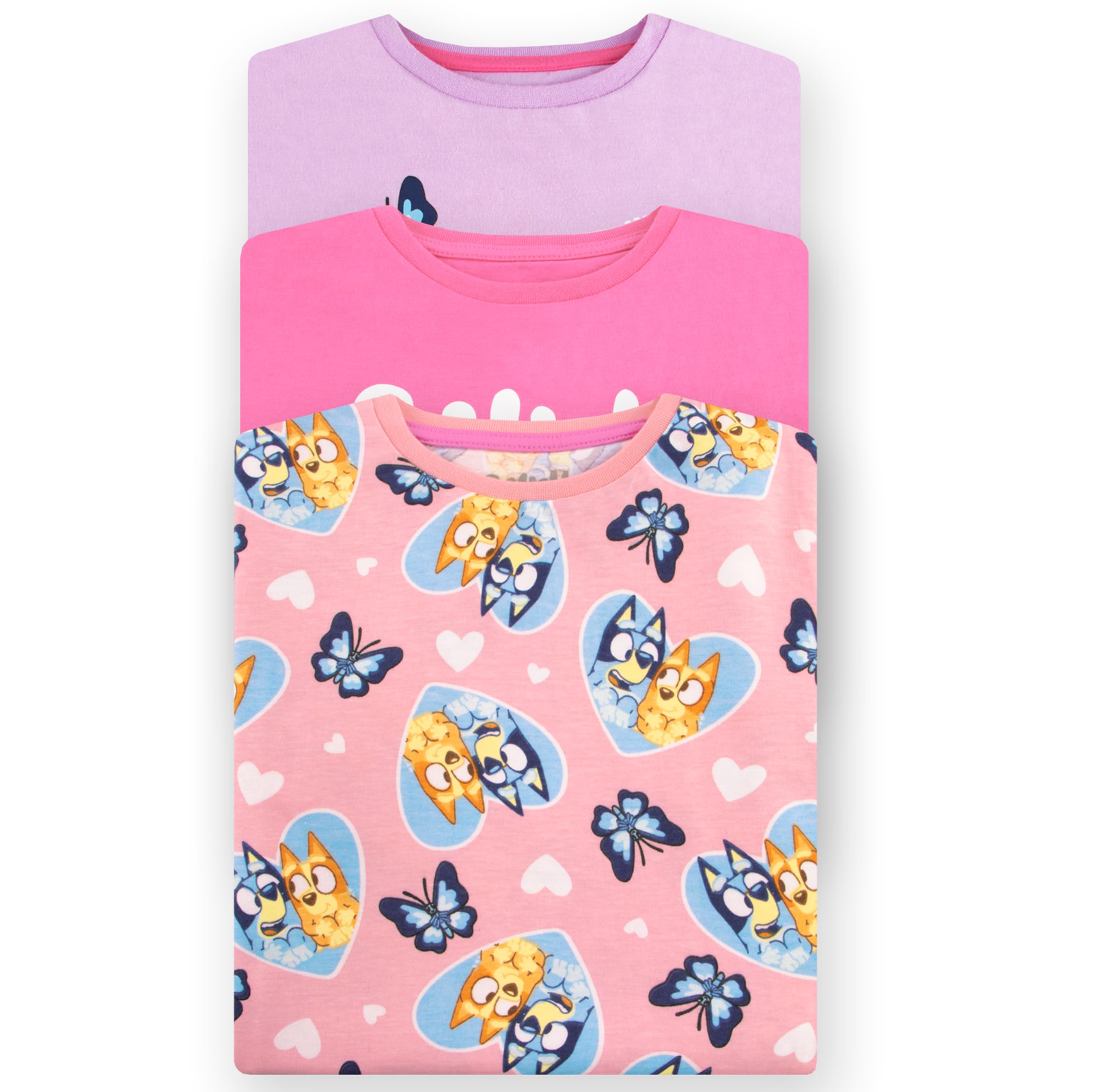 BlueY Pack de 3 T-Shirts, T-Shirts Fille pour l'Été, Lot de 3 Tshirt Fille, Vêtements Enfant en Coton