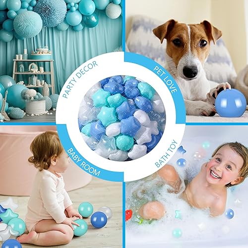 Miniatura 5 de Meooeck 300 bolas y bolas en forma de estrella, a prueba de roturas, bolas oceánicas para bebés y niños pequeños, bolas de plástico suave para