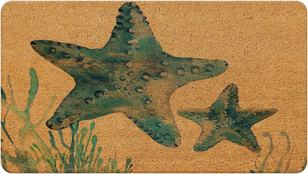 Nogrit Starfish Coir Doormat for Outdoor Entrance, Coastal Door Mat, Beach House Decor Front Door Mats Outdoor, Nautical Door Mat, Coastal Home Decor, 17x30