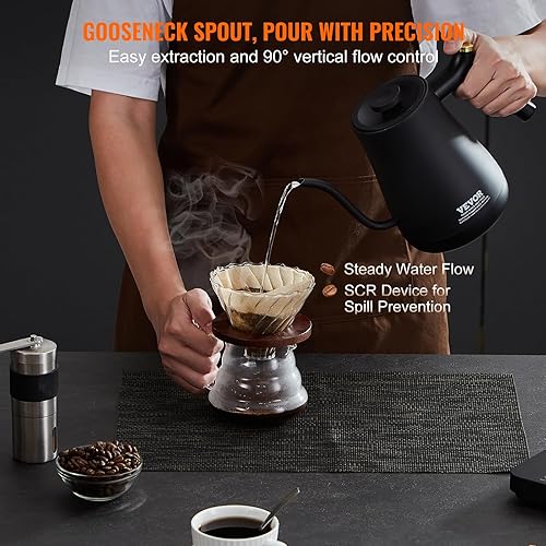 Miniatura 6 de VEVOR Hervidor eléctrico de cuello de cisne de 1 litro, control de temperatura, hervidor de café con 5 ajustes preestablecidos, caldera de té de