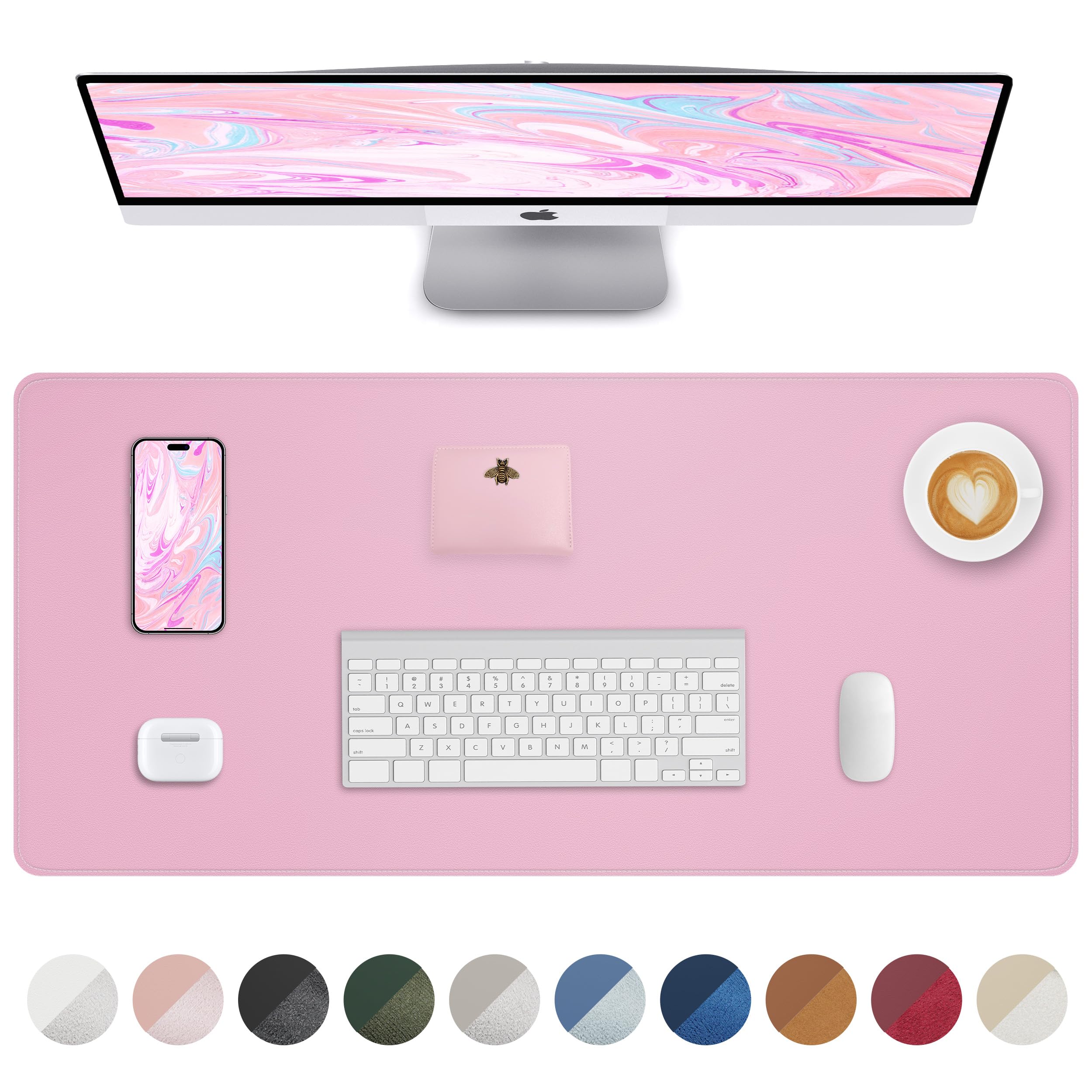 Leather Desk mat Protector,Mouse Mat,Non-Slip PU Leather Desk Blotter,Laptop Desk Pad,Waterproof Desk Cover mat for Office and Home (80 x 40,Pink) โ image 1