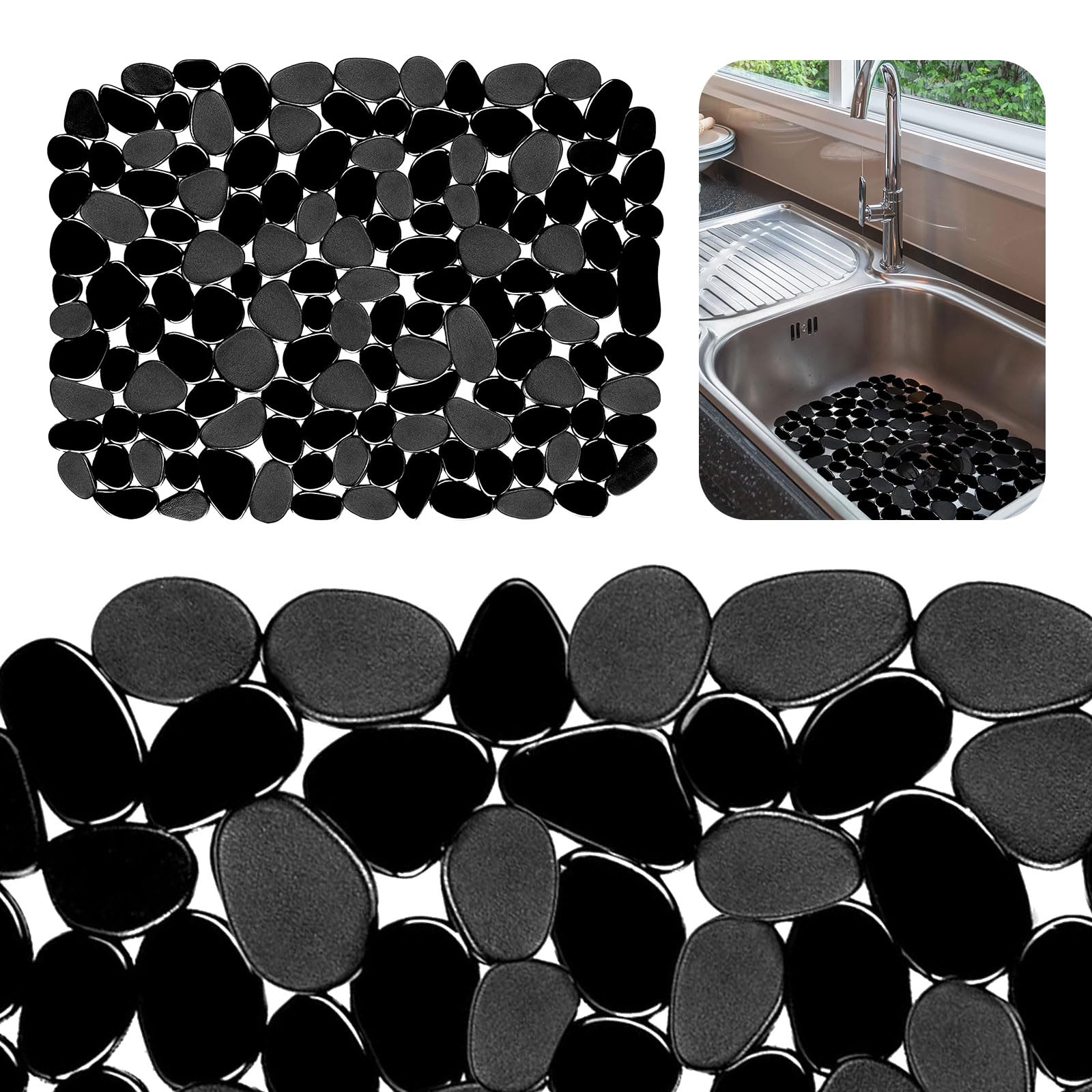 2pcs Black Kitchen Sink Mats 40*30cm, Adjustable Sink Tap Drainer Mat, Non Slip Dish Draining Drainer - Image 4