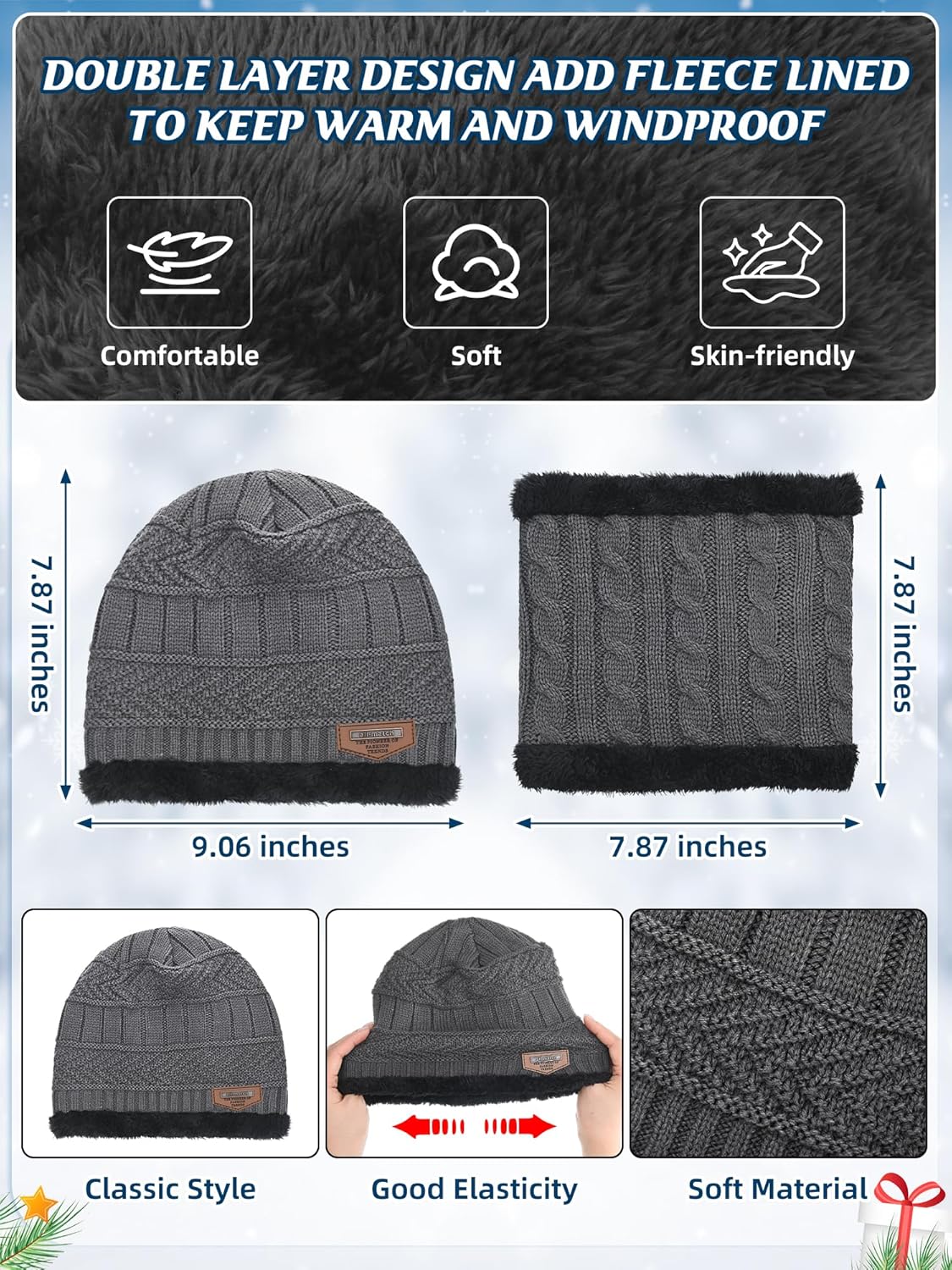 4 Pcs Kids Toddlers Winter Knit Beanie Hat Scarf Gloves Socks Warm Set Anti Skid for Boys Girls 3-6 Years - Image 2