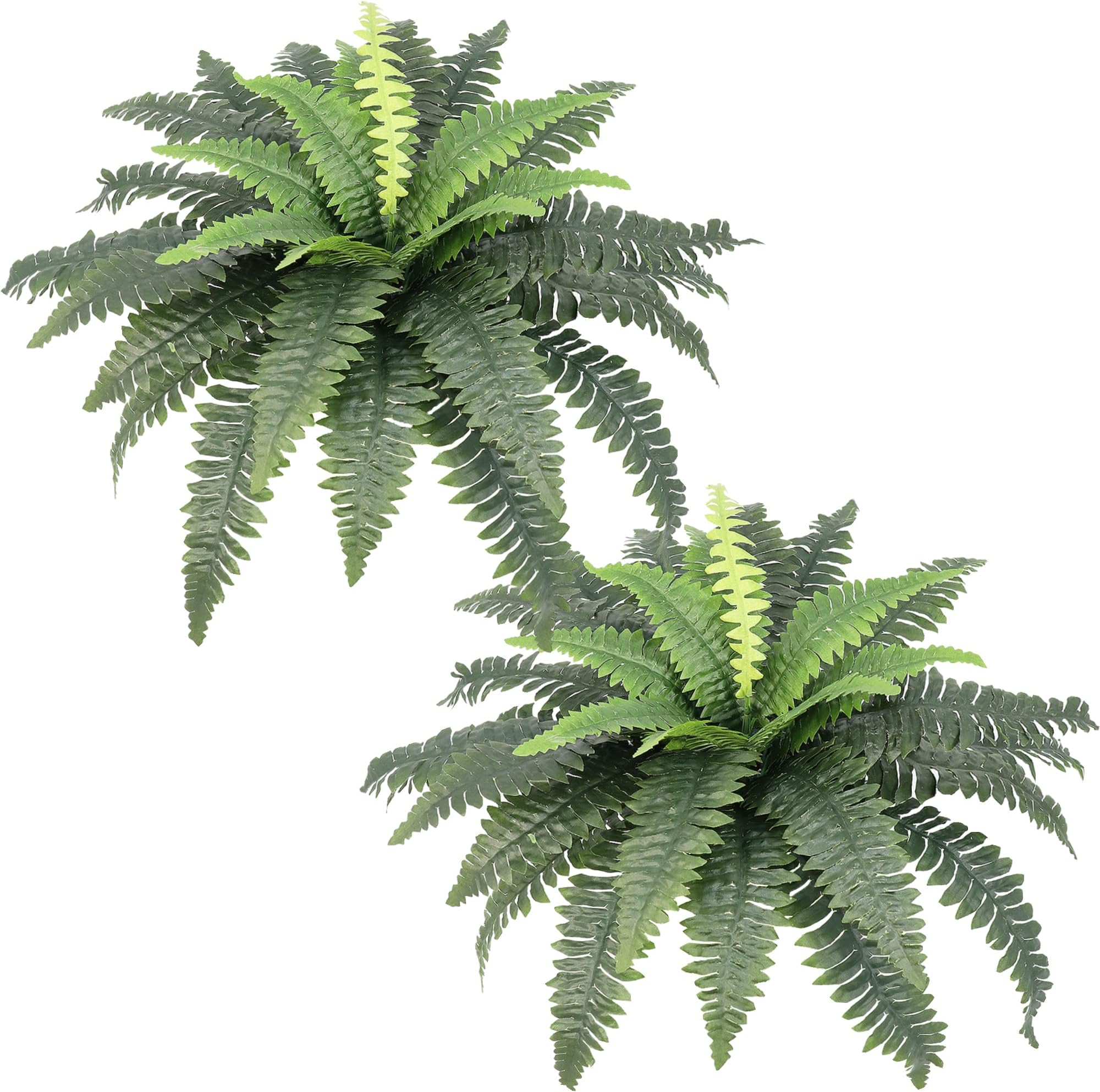 Artificial Ferns for Outdoors, Set of 2 Bouquets 33" Diam Large Fake Ferns Faux Boston Fern Bush Plant for Indoors Home Garden Porch Windowsill Entrance Farmhouse Decor Arrangement