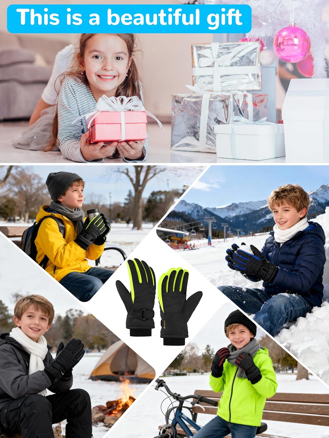 2 Pairs Kids Winter Snow Gloves Waterproof Windproof Warm Fleece Boys Girls Ski Gloves Outdoor Cold Weather - Image 6