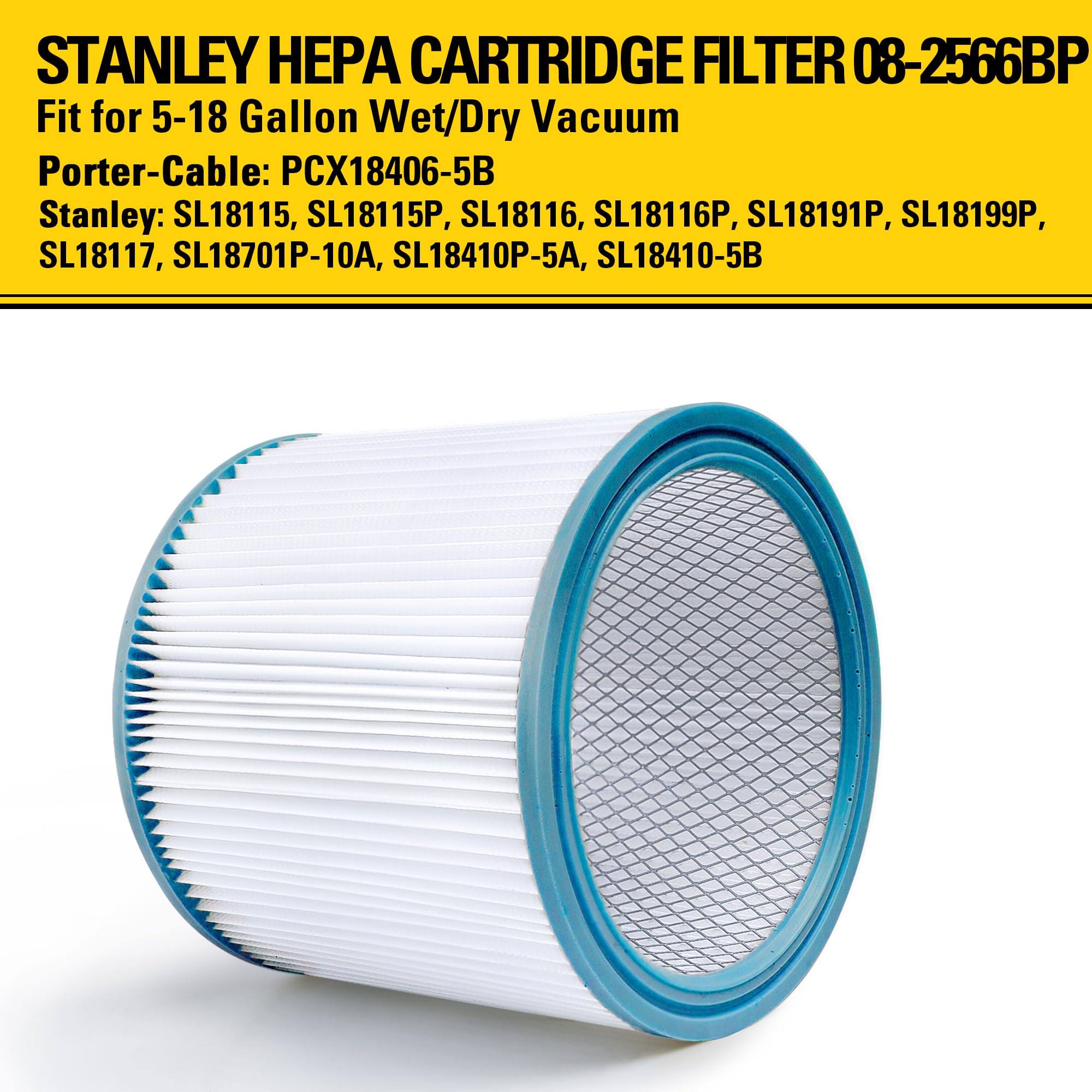 Stanley 08-2566BP HEPA Cartridge Filter Replacement for 5-18 Gallon Compatible with SL18115P, SL18116P, SL18115, SL18116 - Image 2