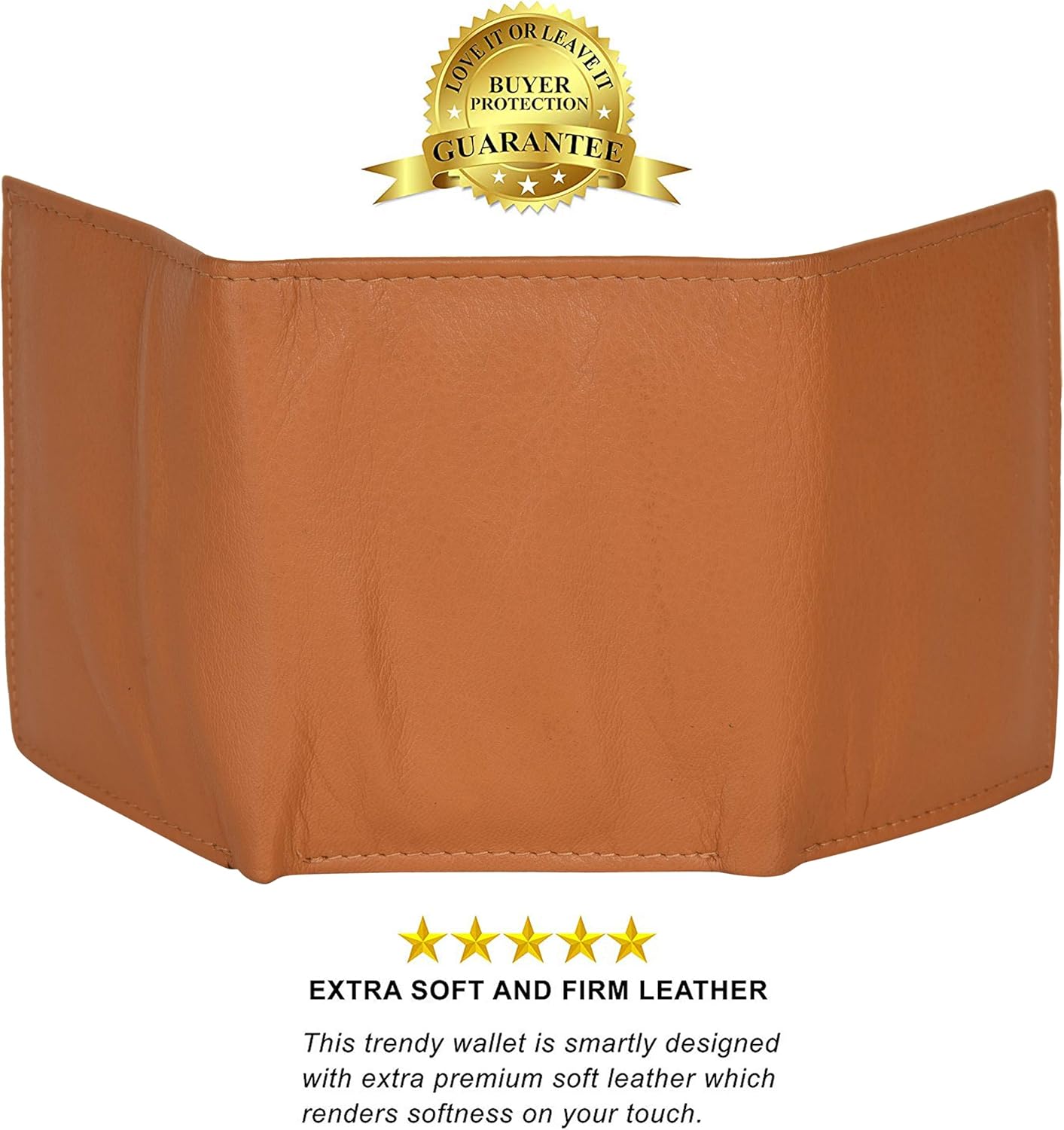 Leatherboss Leather Boys Slim Compact Flap Id Coin Pocket Trifold Wallet, Tan - Image 4