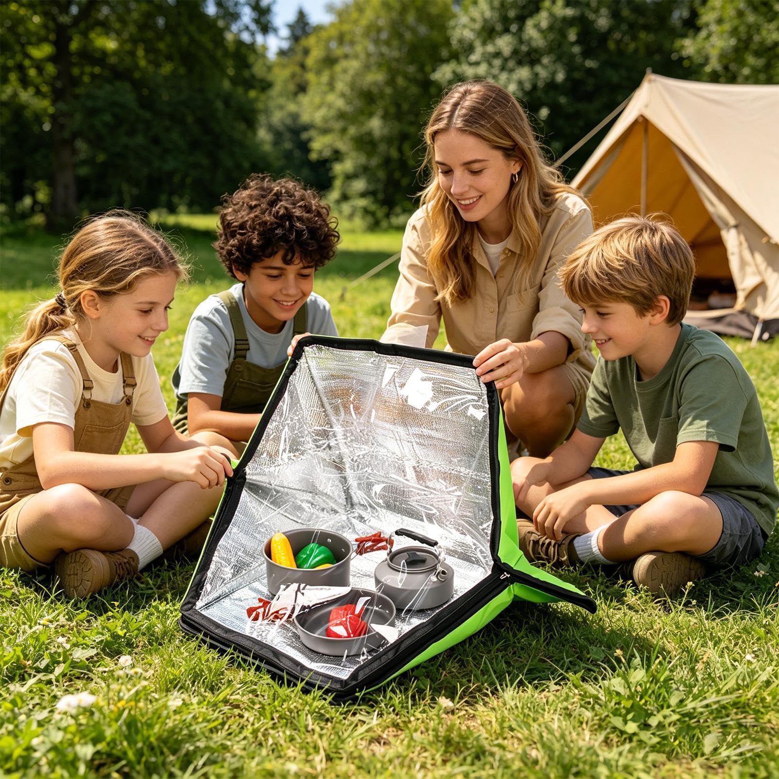 Forno solare pieghevole, per esterni, riscaldamento solare, senza elettricità, per camper, avventure, trekking, allenamento di sopravvivenza e famiglia