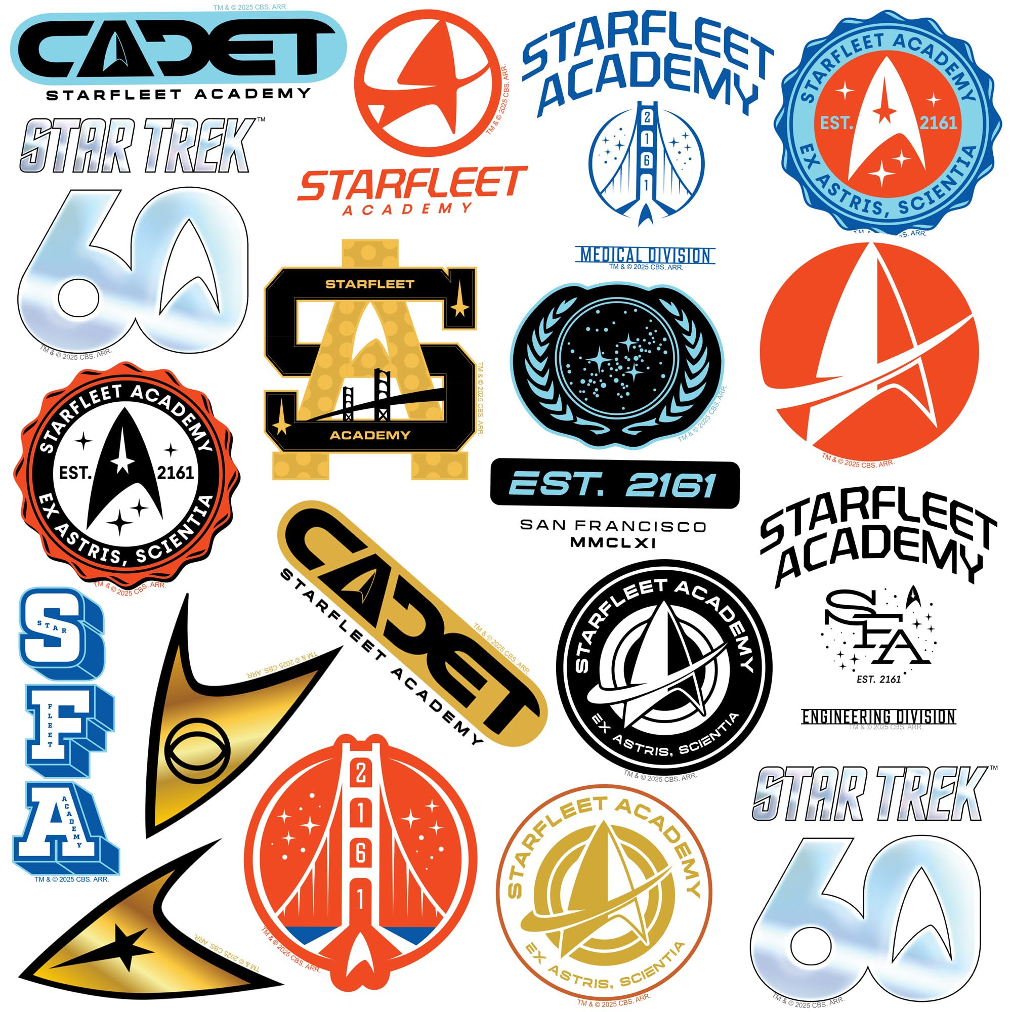 Star Trek Starfleet Academy 50 ct grandi adesivi in vinile fustellati – Adesivi premium per interni ed esterni per laptop, bottiglia d'acqua, tablet, skateboard e altro