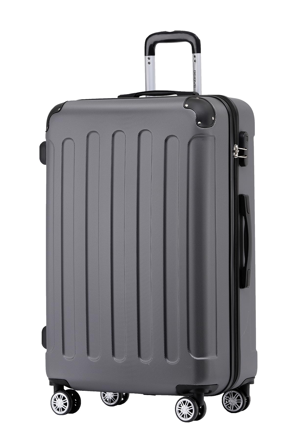 BEIBYE Reisekoffer L 66 cm – Hartschalenkoffer aus ABS mit Doppelrollen für Urlaubsreisen, Dark Grey