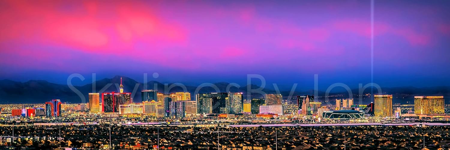 Las Vegas Skyline UNFRAMED PRINT Poster Photo Dusk Color City Downtown 11.75 inches x 36 inches Photographic Panorama Picture Standard Size