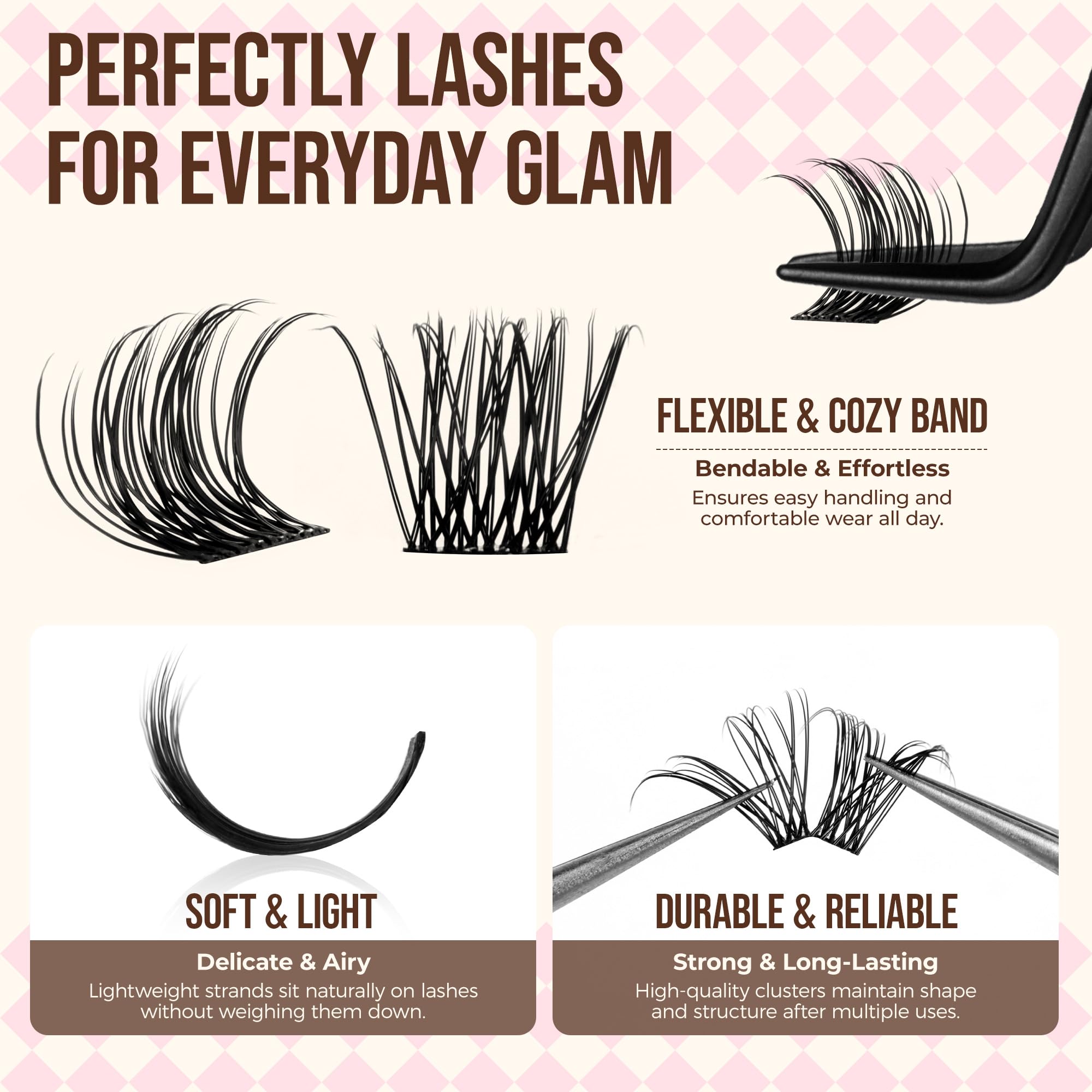 LASHVIEW Cluster Lashes 144Pcs D Curl Lash Clusters Natural Fluffy and Wispy Lashes Individual Cluster Super Thin Band Individual Eyelashes Soft and Comfortable for All Day (W04) - Image 3