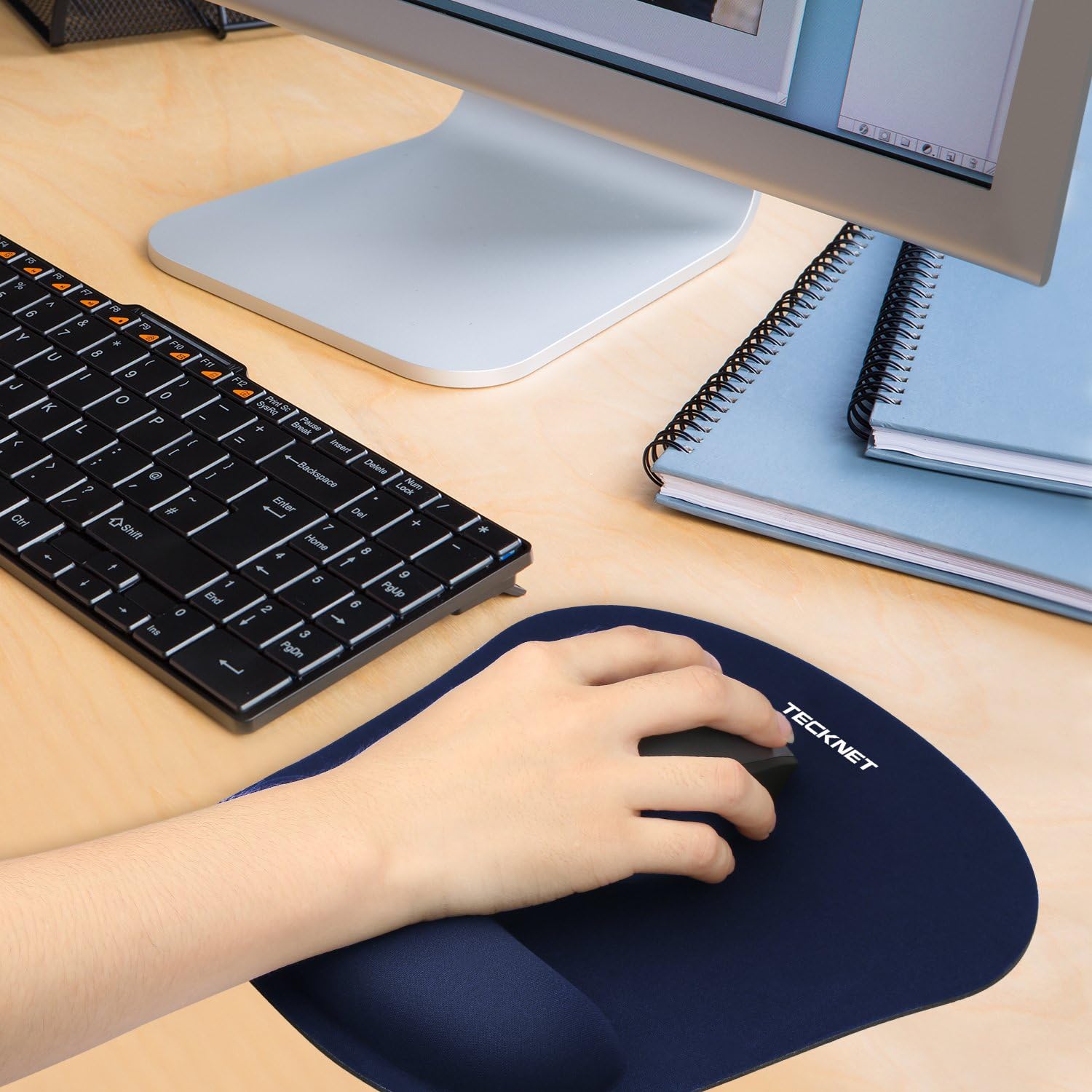TECKNET 2 Pack Mouse Pad with Wrist Support, Ergonomic Gaming Mouse Pad Pain Relief, Portable Comfortable Mousepad for Computer, Laptop, Office, Home Non-Slip Base, Waterproof Surface - Navy - 5