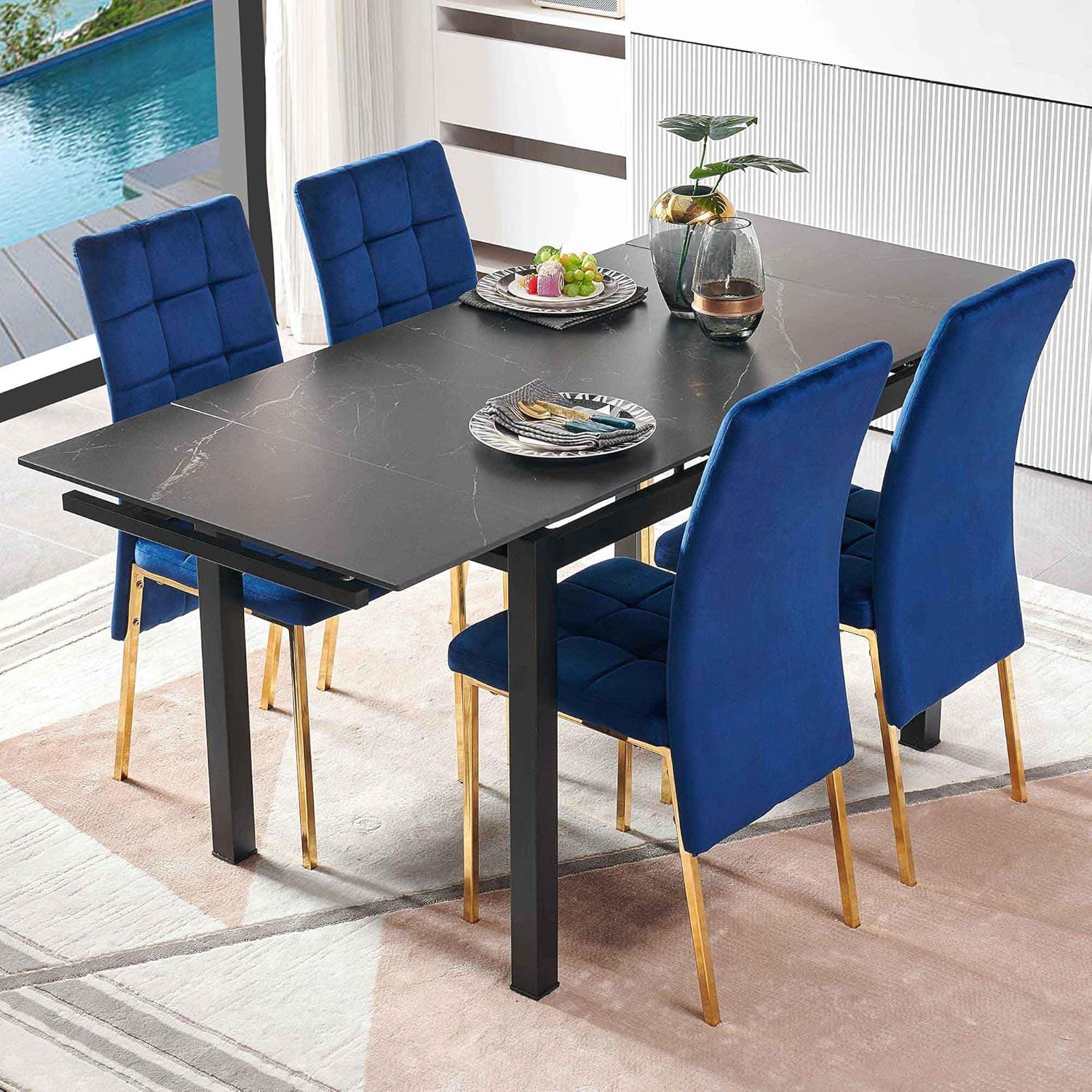 Amazon.com - Homedot 5-Piece Expandable Dining Table Set, Modern Black ...