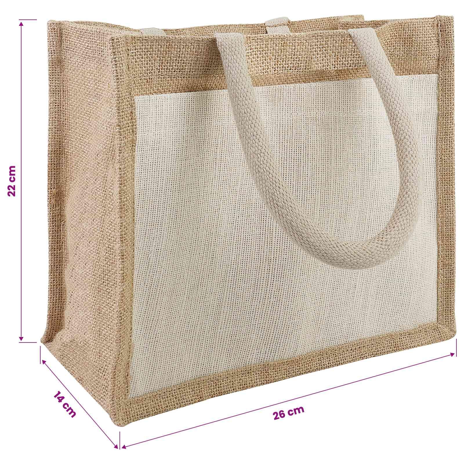Jute Einkaufstasche mit Baumwolltasche, Natürlich und Weiß