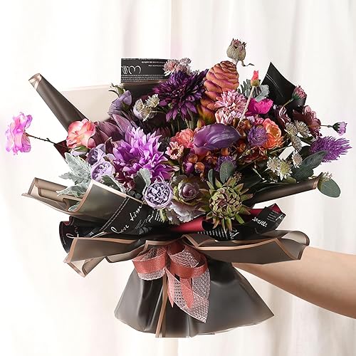 Miniatura 7 de 20 hojas de papel de regalo de flores, papel de regalo de ramo floral impermeable, borde dorado, suministros de ramo de floristería coreana para