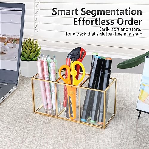 Miniatura 3 de Portalápices para escritorio, soporte para bolígrafo de vidrio templado, 3 y 4 compartimentos, organizador de almacenamiento de escritorio para