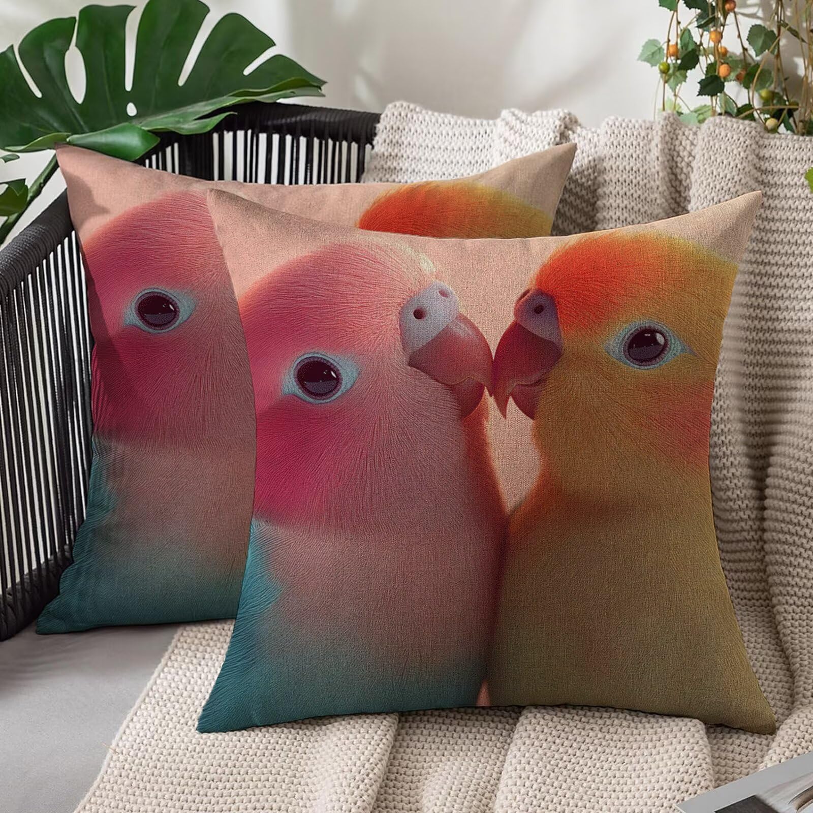Housse de coussin canapé 50x50 cm lot de 2 lot lin imperméable motif perroquet mignon salon