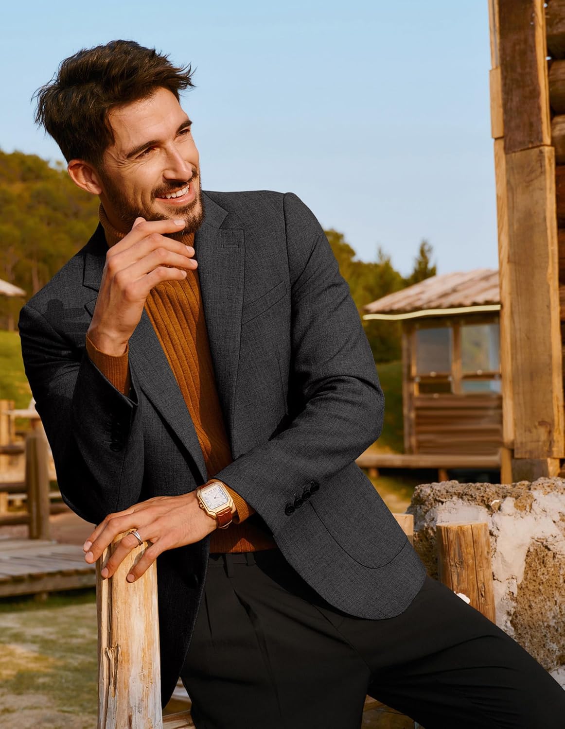 PJ PAUL JONES Mens Casual Sport Coats Two Button Slim Fit Blazer Lightweight Pattern Lined Notch Lapel Suit Jacket - Image 2