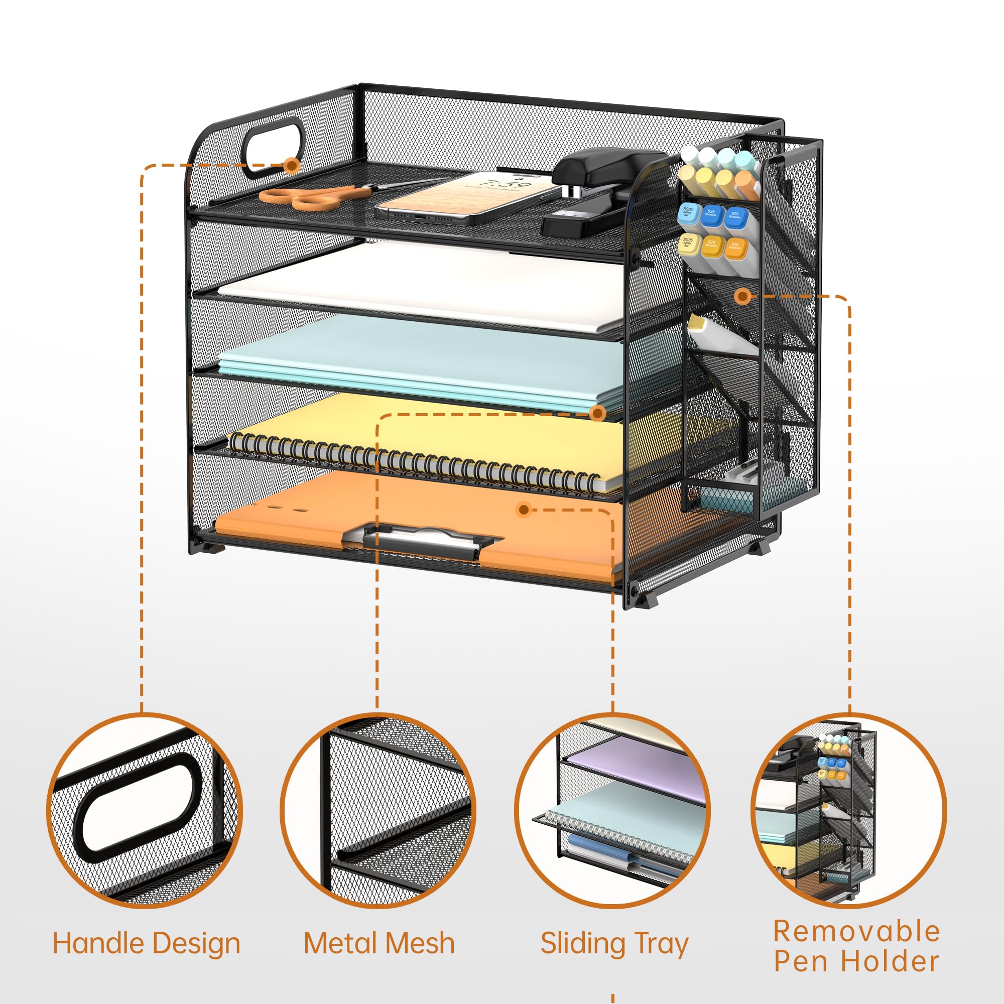 SUPEASY 3 vakken briefhouder - mesh metalen documentenhouder voor