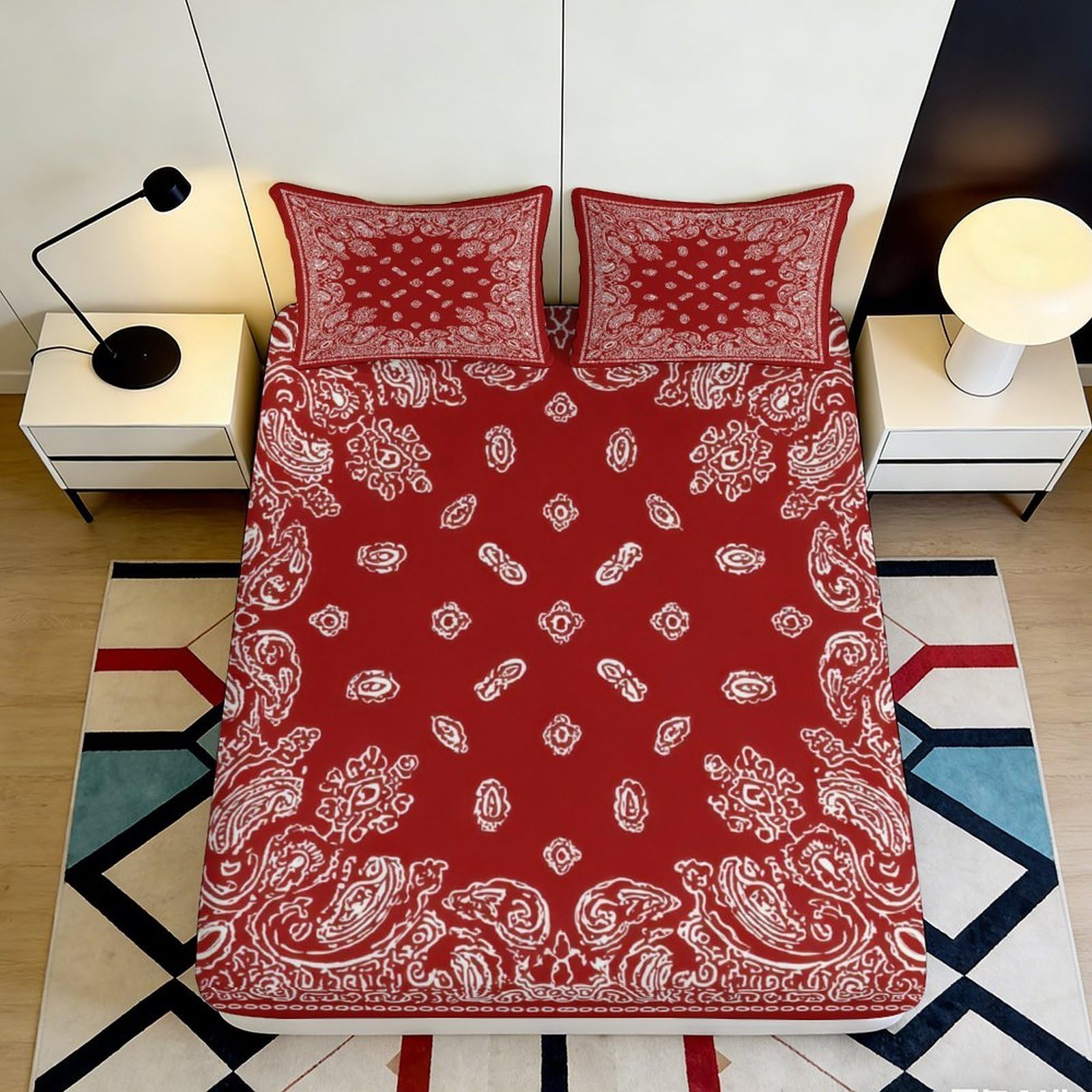 Pnayamiorkfel Style-2 3D Printed Red Paisley Fitted Sheet Microfiber Soft Breathable Bandana Pattern Bed Cover For Bedroom Dorm Decor 90X200x25cm