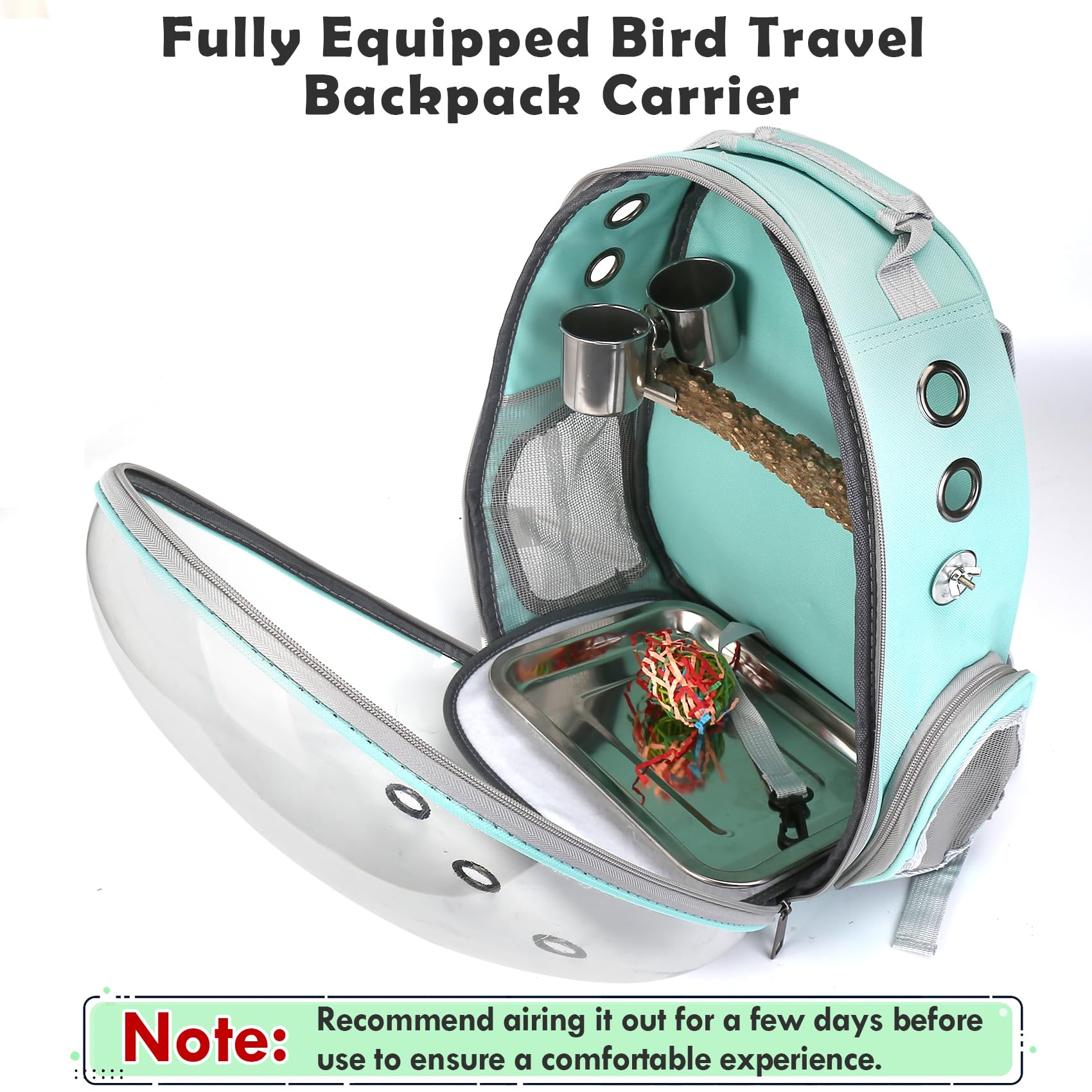 Mochila transportadora de pájaros, mochila de viaje para pájaros con perca, bolsa portátil para loros silvestres, periquitos, cacatúas con cuenco de comida y bandeja de acero inoxidable para conures