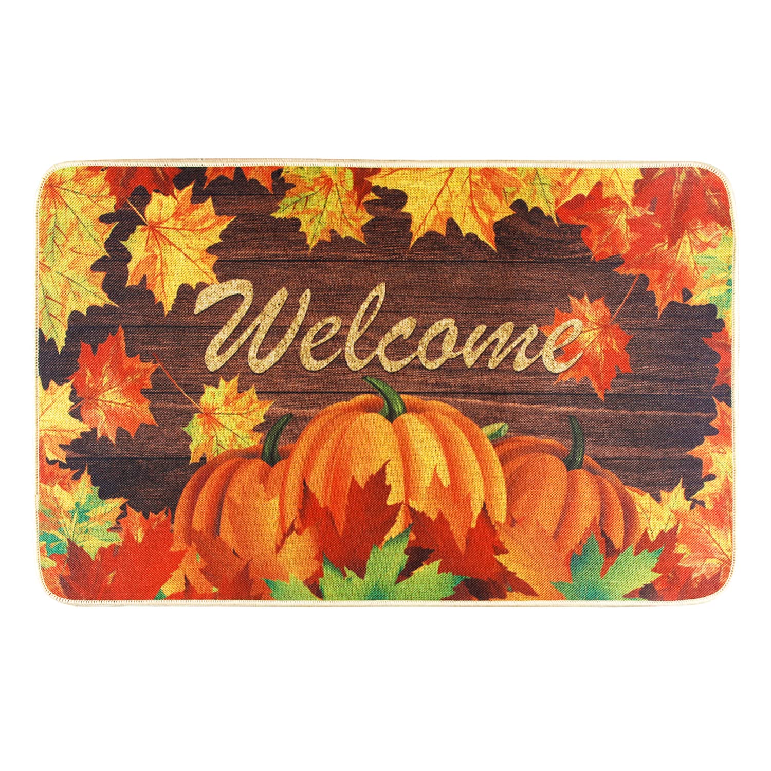 Quera Pumpkin Welcome Mat for Indoor/Outdoor Bedroom Kitchen, Autumn Maple Leaves Welcome Doormats Thanksgiving Entrance, Low-Profile Floor Mat for