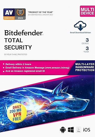 BitDefender Total Security Latest Version (Windows / Mac / Android / iOS) – 3 User, 3 Years (Activation Ke