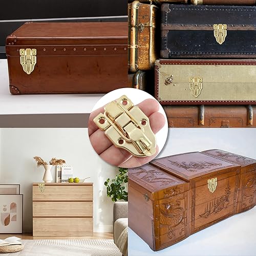 Miniatura 6 de Zorfeter 8 piezas de cierre de cerrojo de pico de pato estilo retro dorado pestillo de palanca con agujero para candado para caja de joyería,