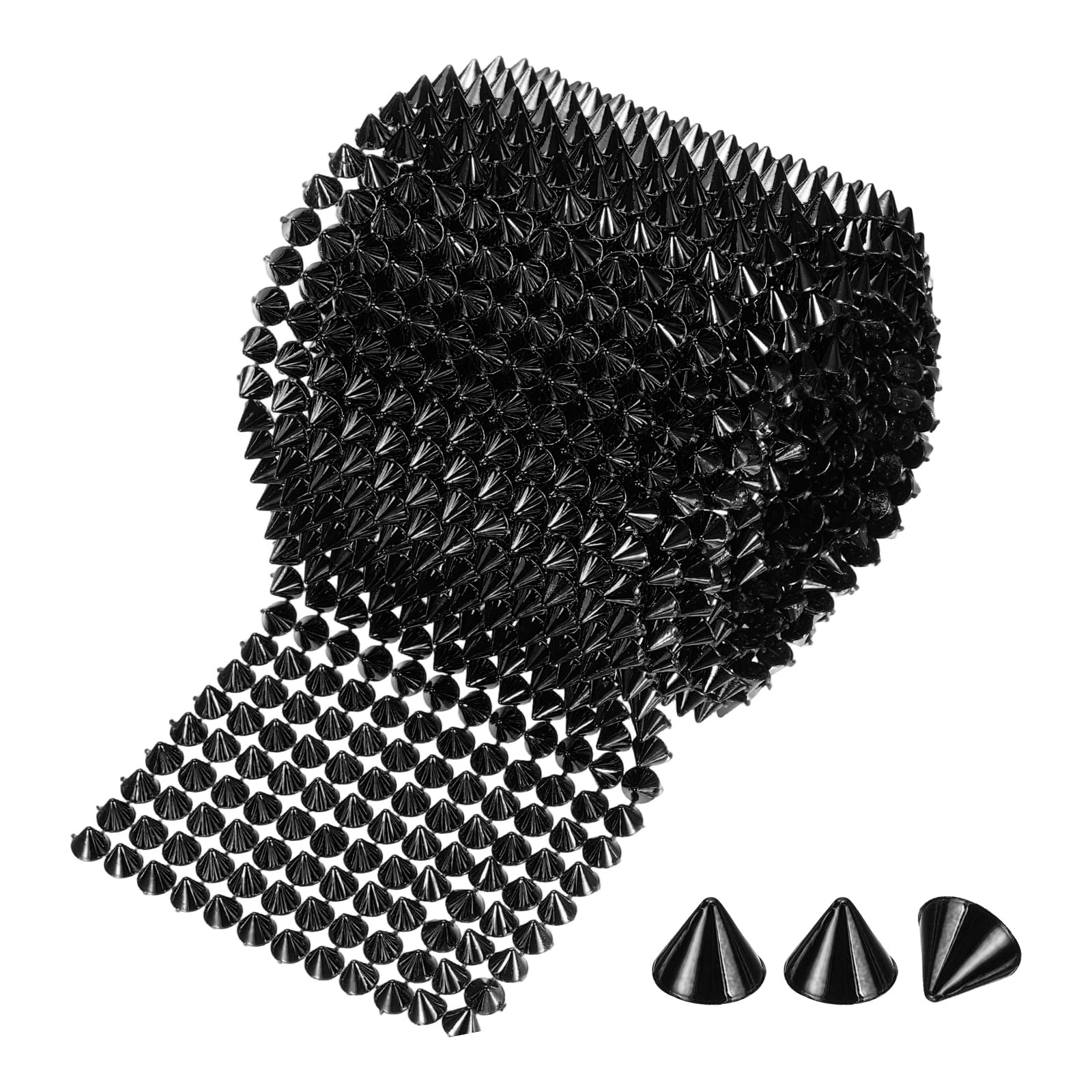 sourcing map 2 Yard Sew Stitch on Spikes Stud, 12 Rows Plastic Flat Back Spike Rivet Punk Trim Mesh Rivets Studs Beads for Clothes Bags Crafts Shoes Decoration, Black