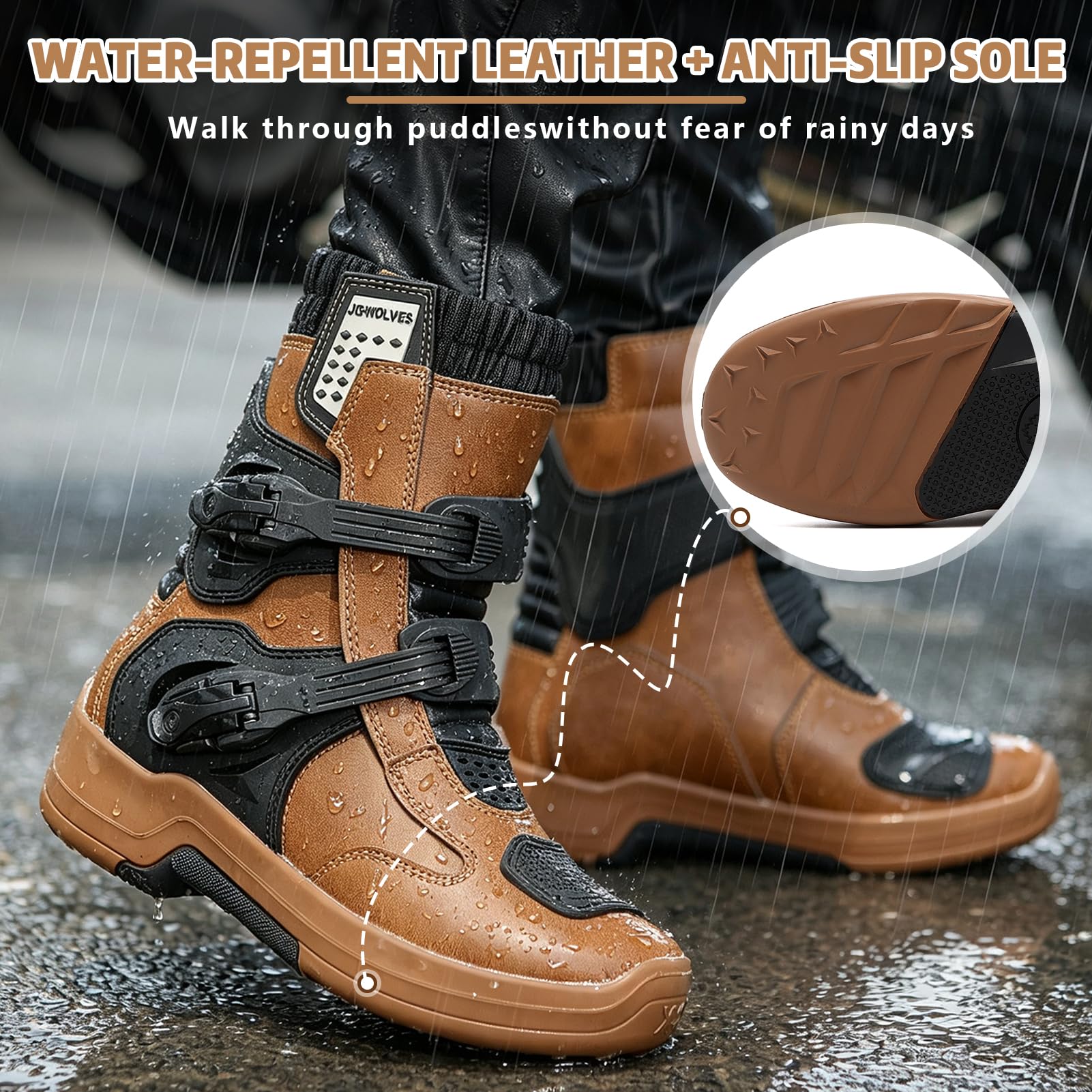 Botas de Moto de Cuero para Hombre, Zapatos de Montar Impermeables