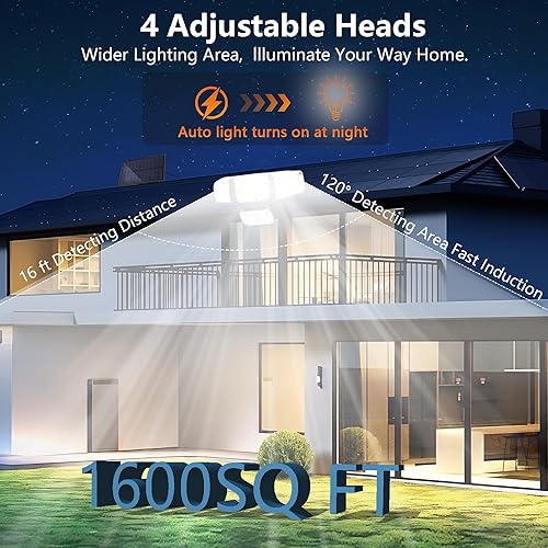 Miniatura 4 de Luces solares para exteriores, luces de seguridad con sensor de movimiento con control remoto, 3000 lúmenes, 4 cabezales, luces LED de inundación,