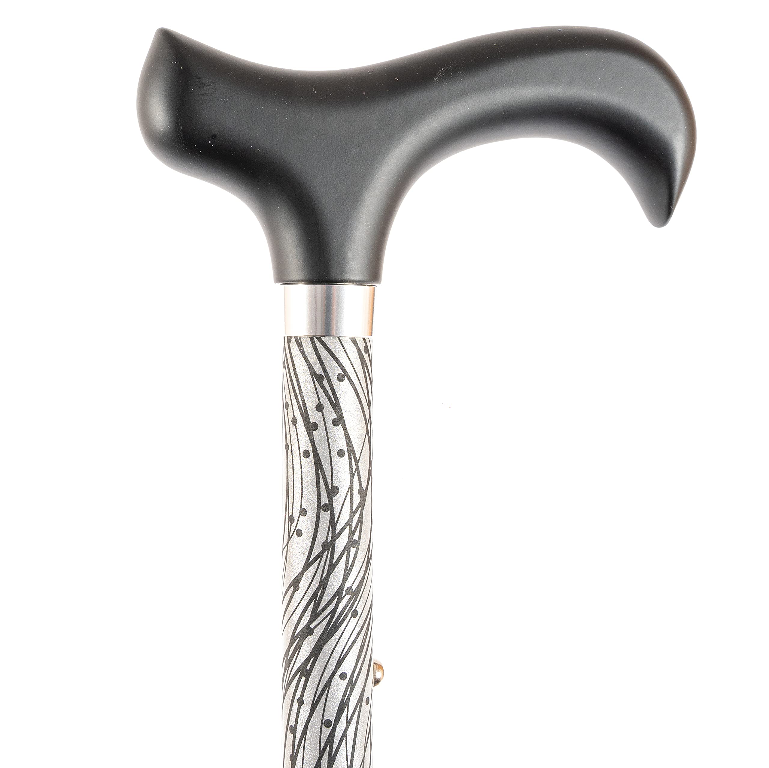 Ossenberg Reflektierender Leichtmetallstock mit Derbygriff - Spazierstock für Damen und Herren - 10-Fach höhenverstellbar - Wanderstock bei Dunkelheit - schwarz/Silber