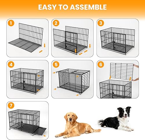 Miniatura 8 de Heavy Duty Proof Dog Crate - XL Metal Kennel with 3 Doors, Removable Tray & Wheels, Secure Indestructible Indoor Cage for LargeMedium Dogs, Black -