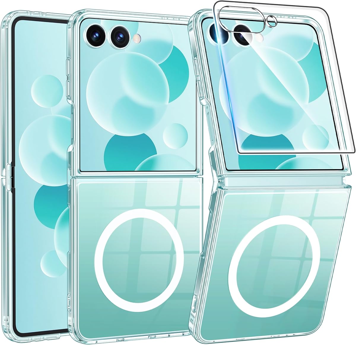 FNTCASE for Samsung-Galaxy Z-Flip-7 Magnetic Case: Clear Military Grade Drop Protection Anti Yellowing Cell Phone Cover - Rugged Shockproof Protective Bumper Transparent Phonecase