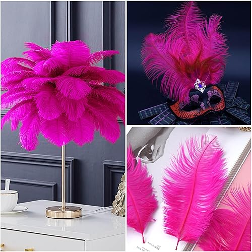 Miniatura 5 de Piokio 40 plumas de avestruz fucsia de 10-12 pulgadas a granel para centros de mesa de fiesta de boda, decoraciones de Gatsby