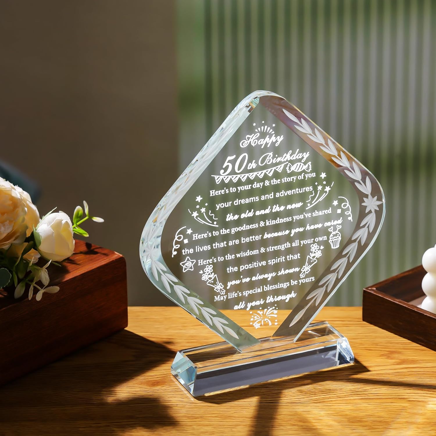 YWHL 50th Birthday Gifts for Women Men Unique Crystal Keepsakes Gifts for 50 Years Old Idea for Mom Dad Happy 50th Birthday Decorations - Image 4