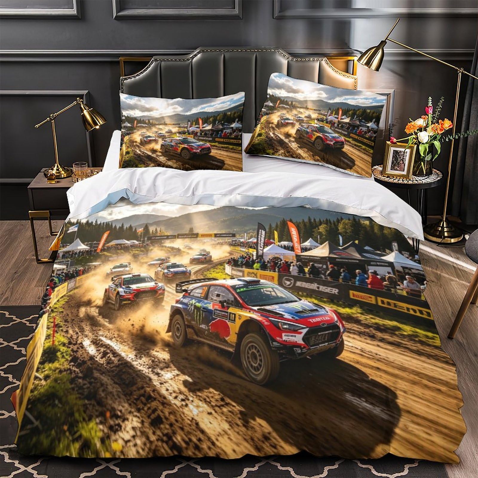 DAFUfbw Rally Racing Luxe Quilt Cover Set Hidden Zipper Duvet Cover Set with Pillowcases Off-road Rally Bedding Set Soft Microfiber Comforter Cover Double（200x200cm）