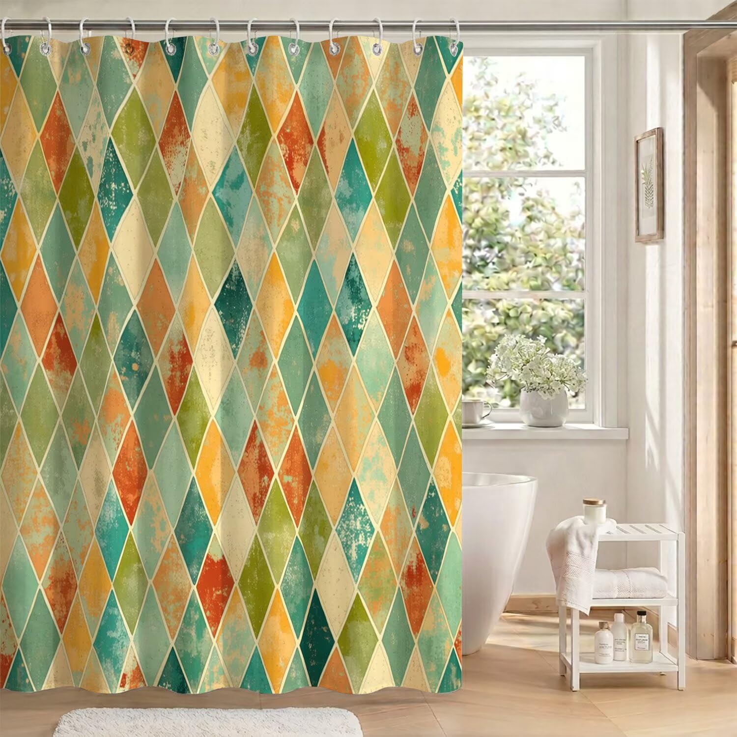 Rideau de douche anti-adhérence avec ourlet lesté en tissu polyester
