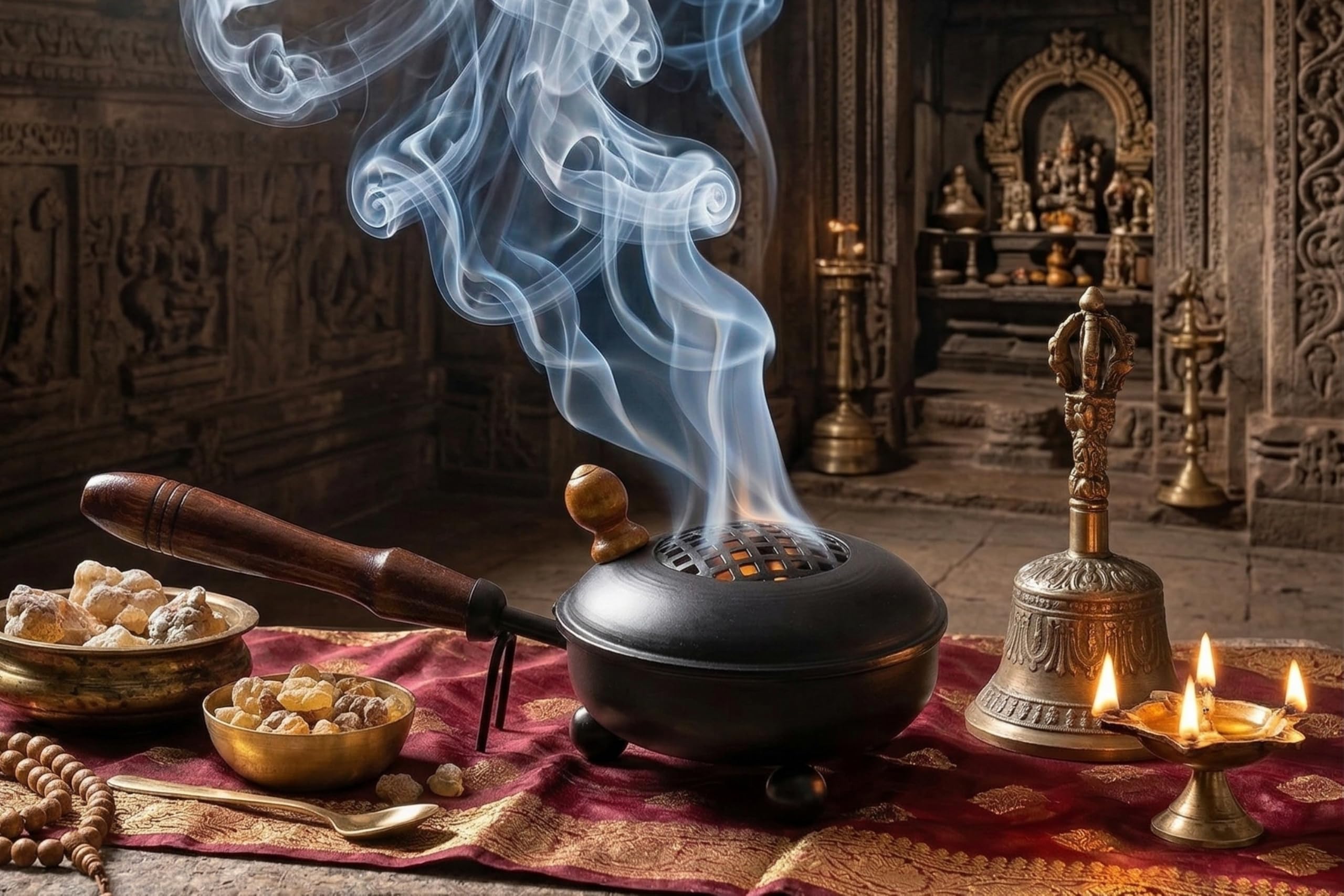 ein sof metal loban burner incense holder sambrani dhoop dani kunthirikkam stand wooden handle home pooja decor black resin charcoal fragrance office spiritual meditation ash catcher