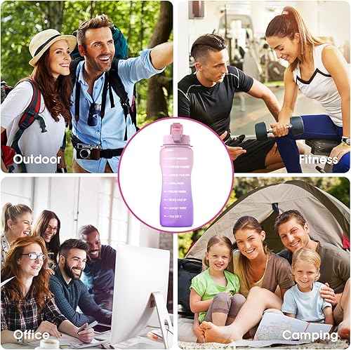 Miniatura 7 de Y&3 Botella de agua de medio galón de 64 onzas con popote y marcador de tiempo, a prueba de fugas, sin BPA, botella de agua motivacional con asa,