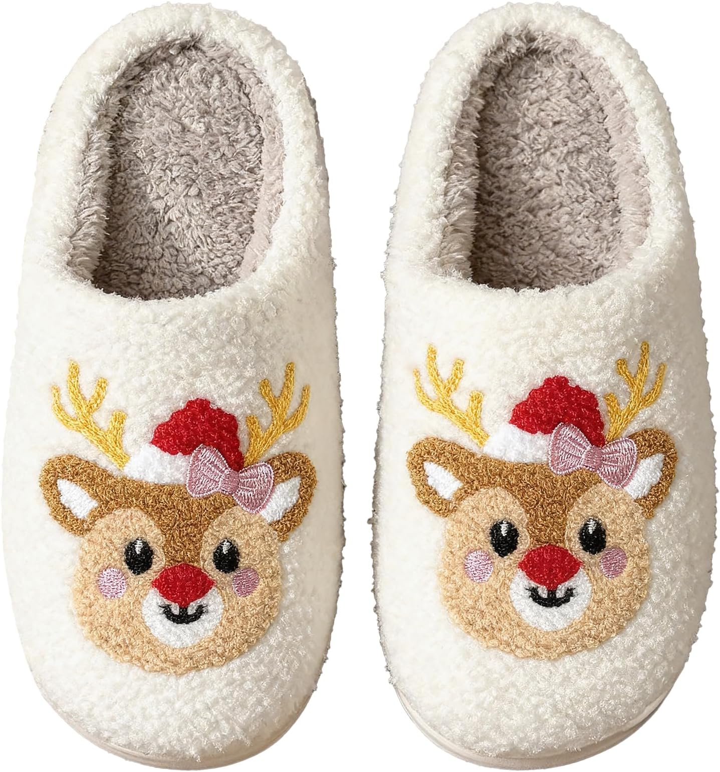 Christmas Slipper for Women Reindeer Tree Plush Slippers Cozy Fuzzy Lining Snowman Footwear Embroidery Xmas House Shoes