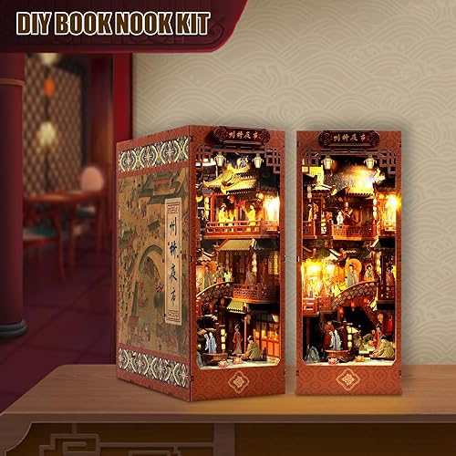 Miniatura 16 de Tzgsonp Kit de bricolaje para rincón de libros, kit de construcción de modelo de casa de libros mágicos, casa de muñecas para estantería, decoración