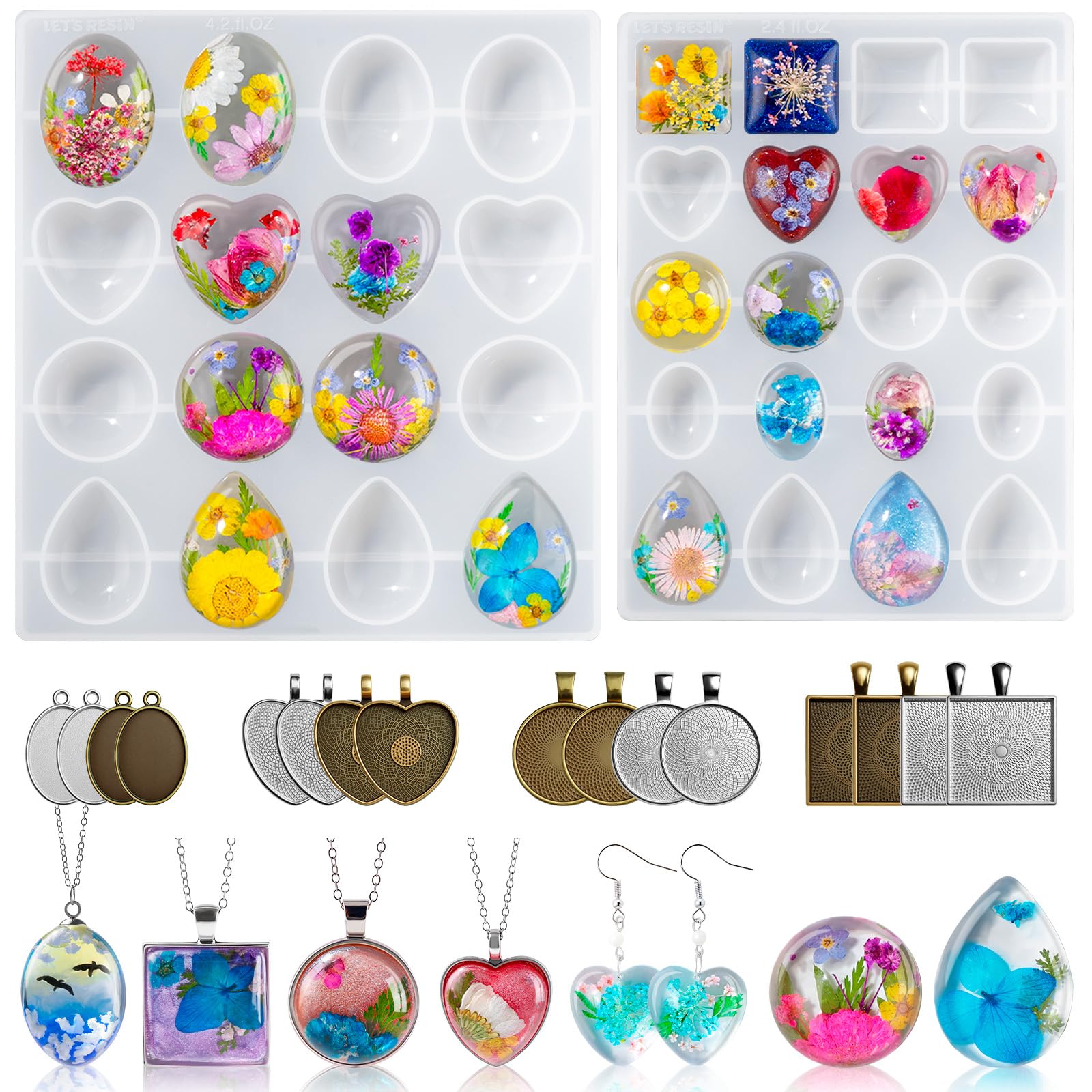 LET'S RESIN Cabochon Gems Resin Molds, 36-Cavity Jewelry Making Kit