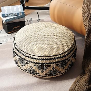 Unstuffed Pouf Cover Ottoman Footrest Boho Foot Stool Floor Bean Bag Floor Chair Storage for Living Room Bedroom Home Decor Boho Triangles, 20 x 8 Inches Round
