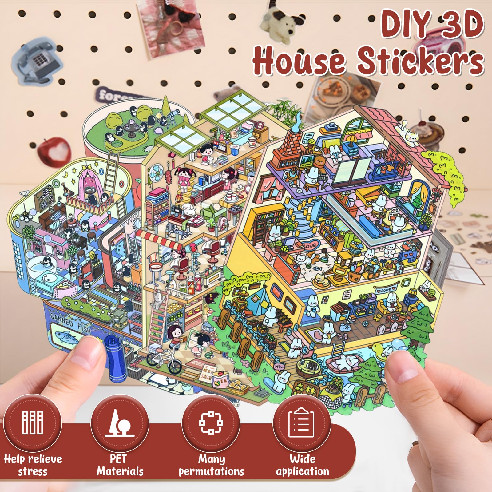 Luzhans 20 Sets 3D House Stickers - Kreative Aufkleber Für Stressabbau & Dekoration