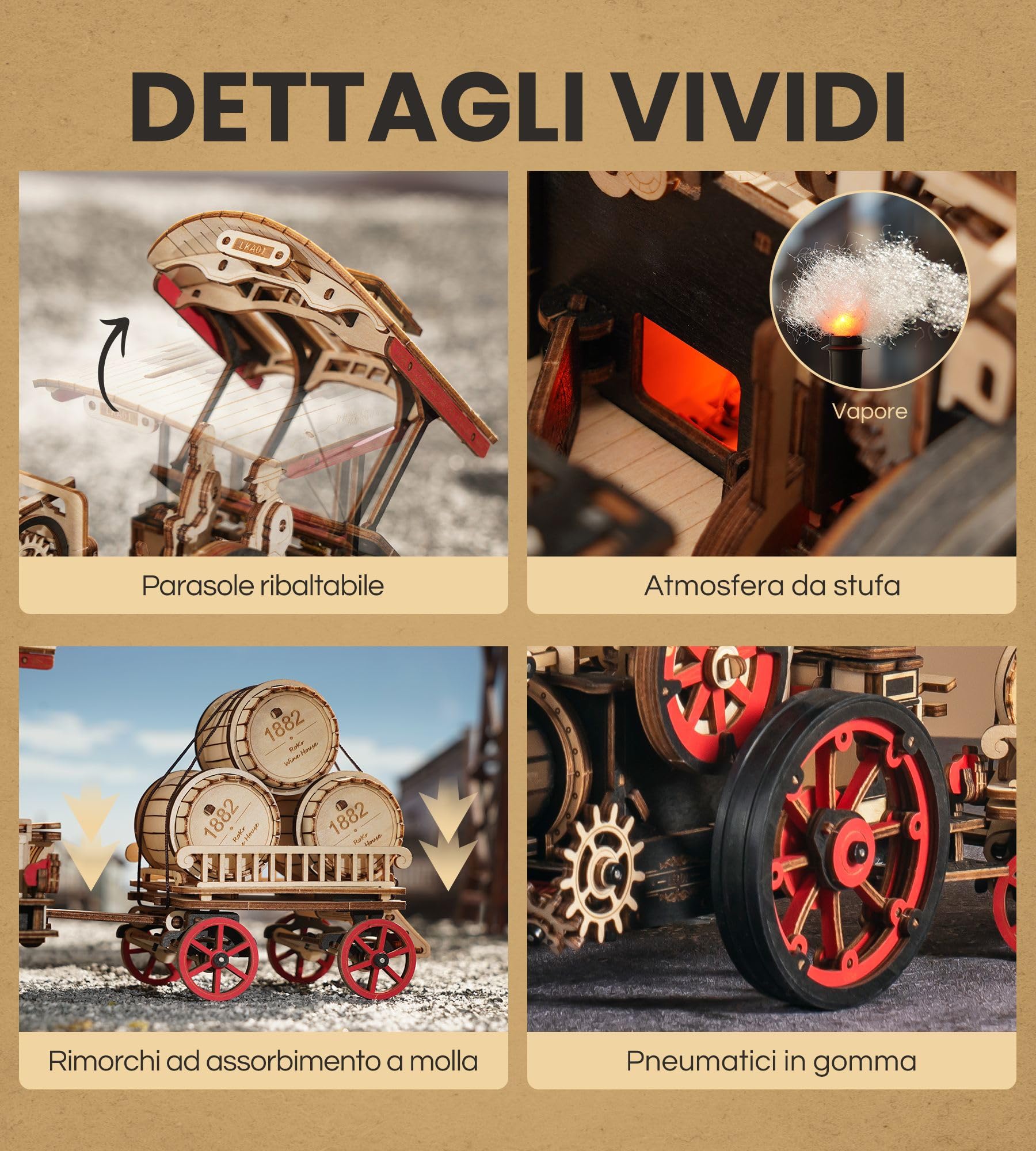 ROKR Puzzle 3D Legno Auto Motore a Vapore Modellismo da Costruire Adulti Idea Regalo Unica Per Uomini (Steam Engine)