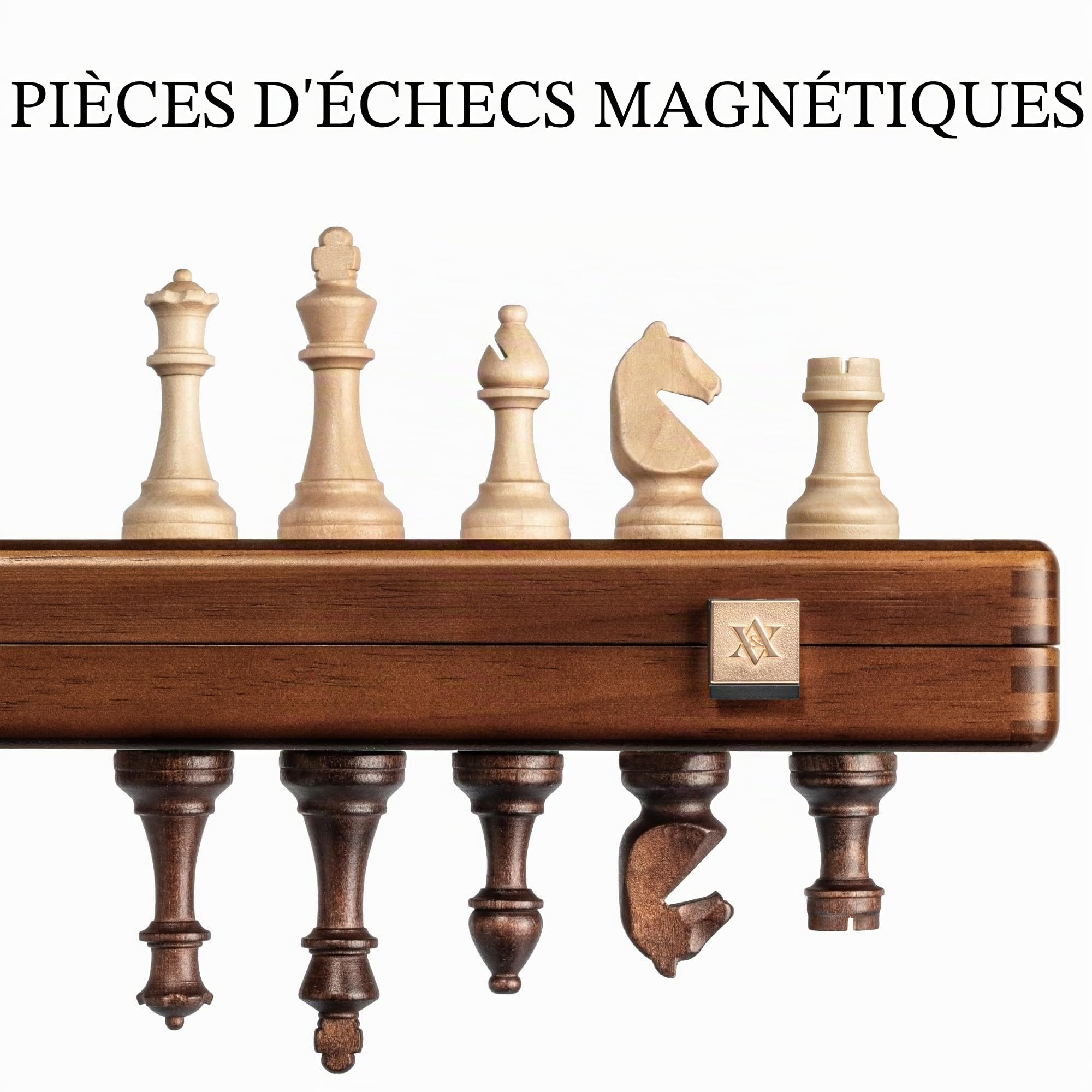 Ensemble d'échecs en Bois magnétique 38cm, pièces Staunton 7,6cm Roi, 2 Reines supplémentaires, Jeu de Voyage Pliable