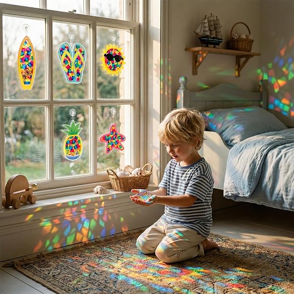Fensterbilder Basteln Kinder Sommer – 16 Eiscreme Bastelset DIY Fensterbilder aus Papier mit Selbstklebender Folie, Sommer Basteln Kinder Fensterdeko Kindergarten Schule - 5
